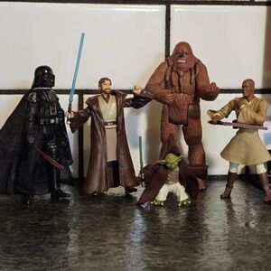 Vtg‎ Star Wars Lucasfilm Small Figures Yoda Obi-Wan Darth 2000s Light Sabers Lot